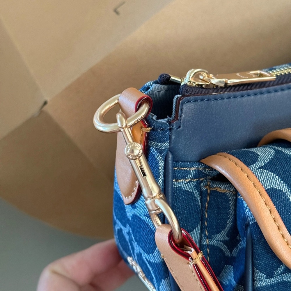 COACH Ashton Baguette Bag In Signature Canvas Denim/Brown CY700 - Picture 10 of 13